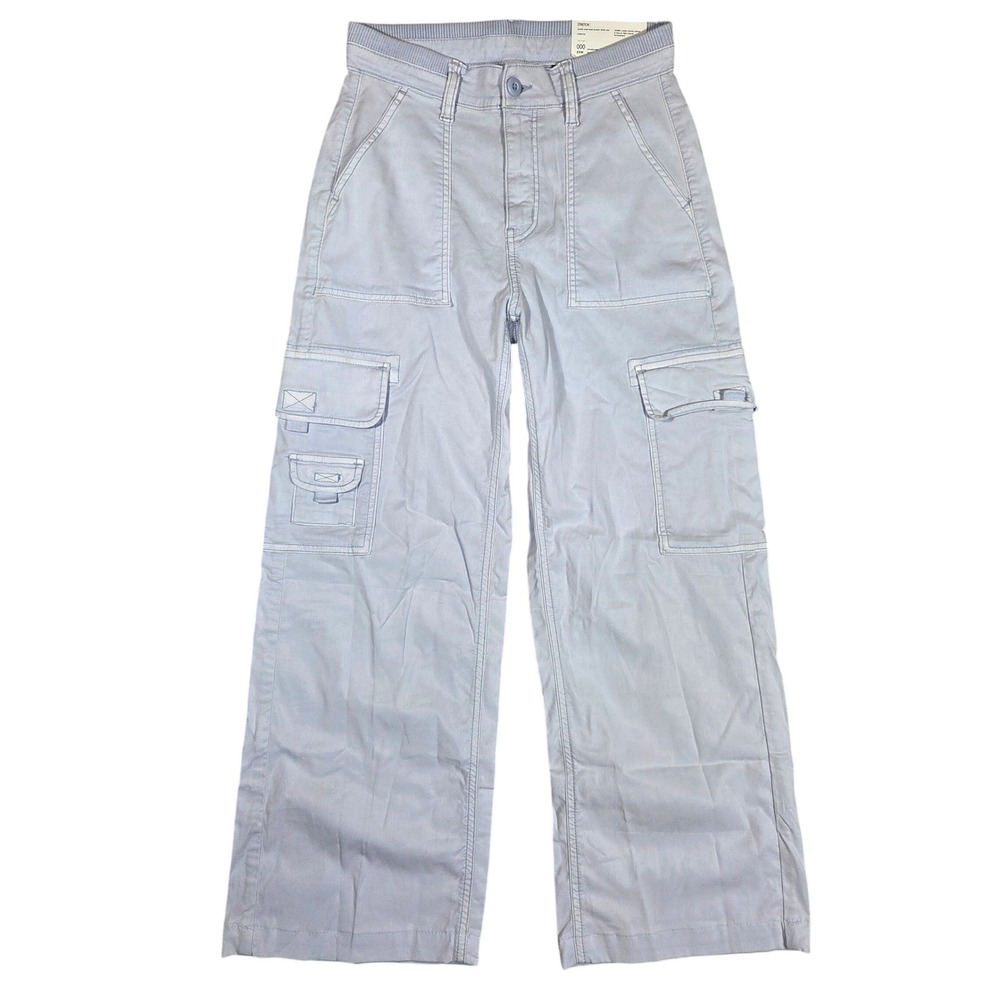 American Eagle Super High Rise Baggy Wide Leg Cargo Pants Light Blue 000 23W